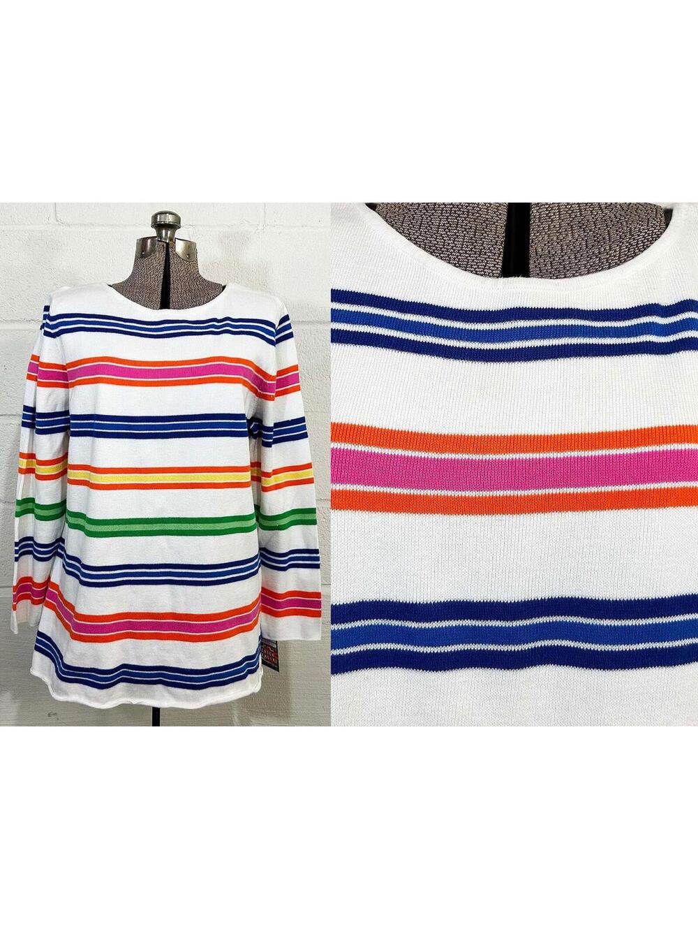 Vintage Rainbow Sweater White Stripe Ralph Lauren 1990s Y2K Plus Curvy XXL 2XL
